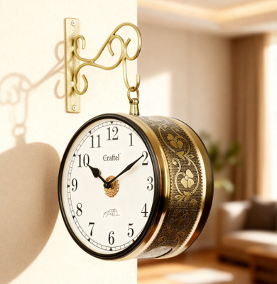 Craftel Analog 21 cm X 21 cm Wall Clock(Gold, With Glass, Double-Sided)