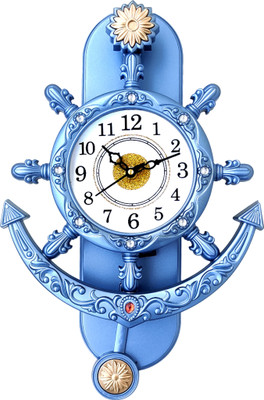 GrabBasket Analog 36 cm X 26 cm Wall Clock(Blue, With Glass, Pendulum)