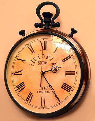 NT Trader Analog 38.1 cm X 19 cm Wall Clock(Brown, With Glass, Standard)