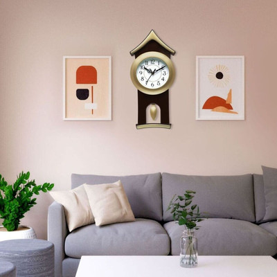 Attractionz Analog 40 cm X 17.5 cm Wall Clock(Multicolor, With Glass, Pendulum)