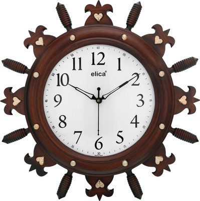 Elica Analog 35 cm X 35 cm Wall Clock(Brown, With Glass, Standard)