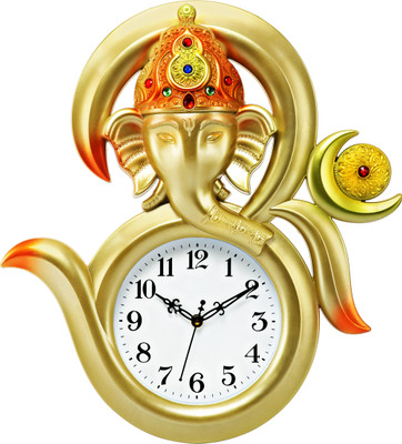 Attractionz Analog 43 cm X 41 cm Wall Clock(Gold, With Glass, Standard)