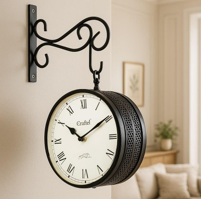 Craftel Analog 20 cm X 20 cm Wall Clock(Black, With Glass, Double-Sided)