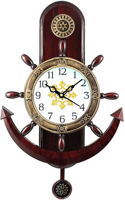 GrabBasket Analog 34 cm X 24 cm Wall Clock(Brown, With Glass, Pendulum)