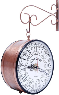 VintCraft Analog 20.5 cm X 20.5 cm Wall Clock(Gold, With Glass, Double-Sided)