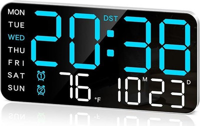 DHAVJ Digital Black (with Blue LED Display) Clock