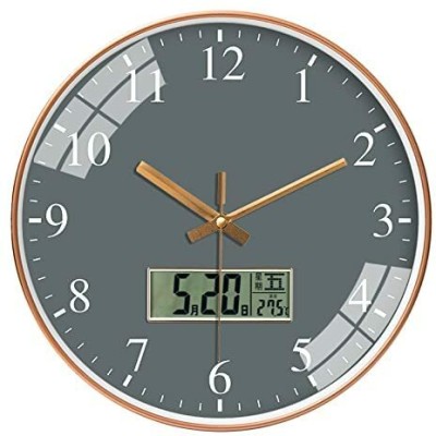 KHOCHAMA Analog-Digital 32 cm X 16 cm Wall Clock(Gold, Black, With Glass, Standard)