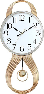 Lambent Analog 66 cm X 33 cm Wall Clock(Gold, With Glass, Standard)