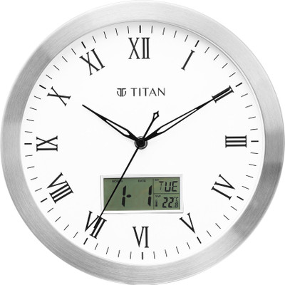 Titan Analog-Digital 30 cm X 30 cm Wall Clock(Silver, With Glass, Standard)