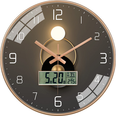 Prefact Analog-Digital 30 cm X 30 cm Wall Clock(Gold, With Glass, Standard)