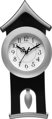 Att'z Analog 40 cm X 17.5 cm Wall Clock(Silver, Black, With Glass, Pendulum)