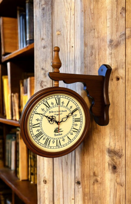Piru Analog 40 cm X 30 cm Wall Clock(Brown, Multicolor, With Glass, Double-Sided)