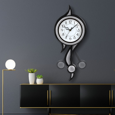 Micacchi Analog 52 cm X 22 cm Wall Clock(Silver, With Glass, Pendulum)