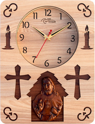 ART OCEAN Analog 32 cm X 24 cm Wall Clock(Beige, With Glass, Standard)