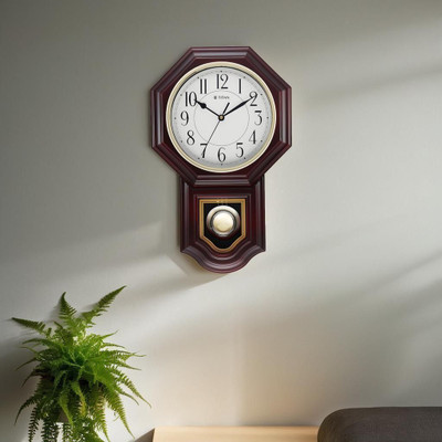 Titan Analog 47.4 cm X 29.8 cm Wall Clock(Brown, With Glass, Pendulum)