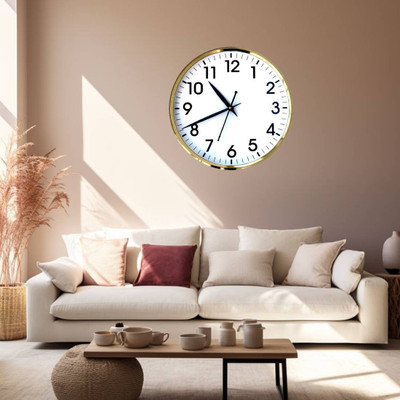 Virjani Analog 30 cm X 30 cm Wall Clock(Gold, With Glass, Standard)
