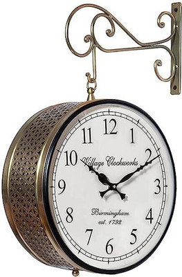 Vedas Analog 30.5 cm X 30.5 cm Wall Clock(Gold, With Glass, Station Clock)