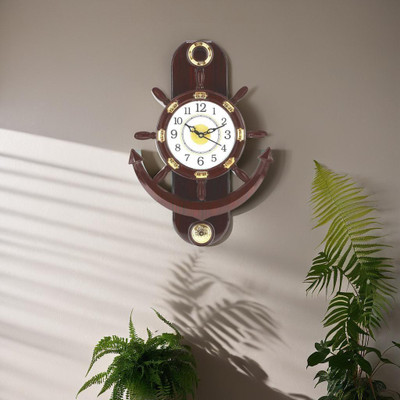 GrabBasket Analog 38 cm X 26 cm Wall Clock(Brown, With Glass, Pendulum)