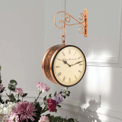 ROYALCRAFTS Analog 21 cm X 21 cm Wall Clock(Gold, With Glass, Double-Sided)