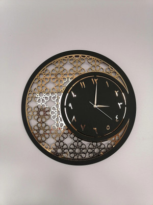DULZIFY Analog 46 cm X 46 cm Wall Clock(Black, Gold, Without Glass, Standard)