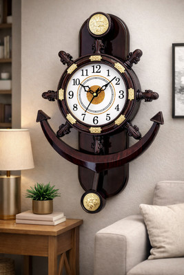 GrabBasket Analog 38 cm X 26 cm Wall Clock(Brown, With Glass, Pendulum)