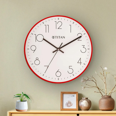 Titan Analog 30.5 cm X 30.5 cm Wall Clock(Red, With Glass, Standard)