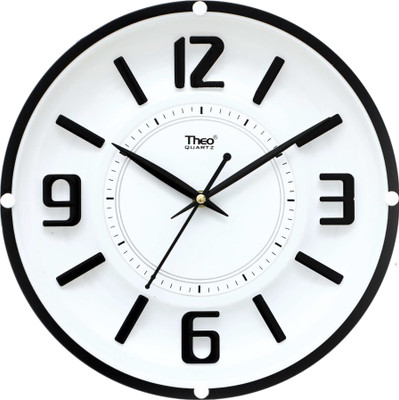 Theo quartz Analog 28 cm X 28 cm Wall Clock(White, With Glass, Standard)