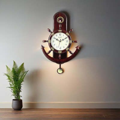 A&A Plaza Pendulum Wall Clock Analog 36 cm X 32 cm Wall Clock(Maroon, With Glass, Pendulum)