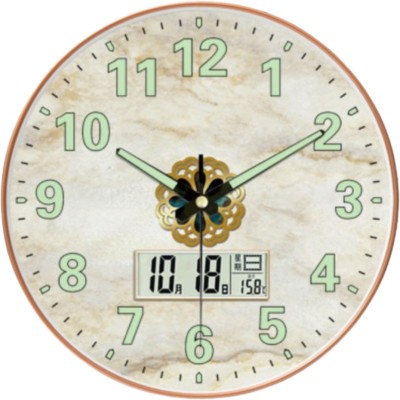 M T BROTHERS Analog-Digital 30 cm X 30 cm Wall Clock(Beige, Light Green, With Glass, Standard)