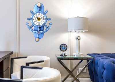 VARSHACREATION Analog 50 cm X 25 cm Wall Clock(Blue, With Glass, Standard)