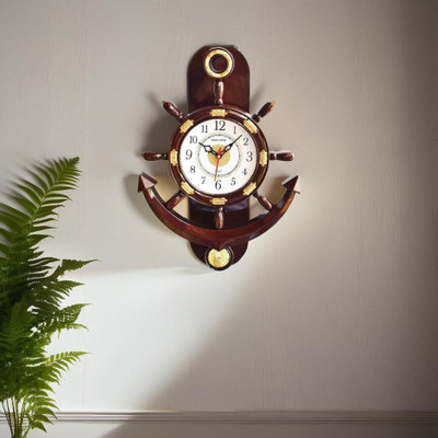 Click n Ship Analog 36 cm X 26 cm Wall Clock(Brown, With Glass, Pendulum)