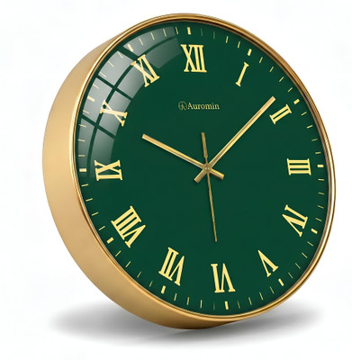 Auromin Analog 31 cm X 31 cm Wall Clock(Gold, With Glass, Standard)