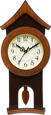 Att'z Analog 42.5 cm X 17.5 cm Wall Clock(Brown, With Glass, Pendulum)