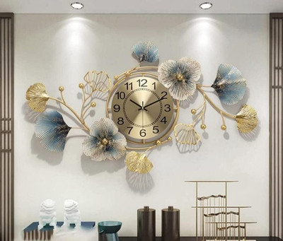 indian crafts creation Analog 80 cm X 40 cm Wall Clock(Gold, Without Glass, Standard)