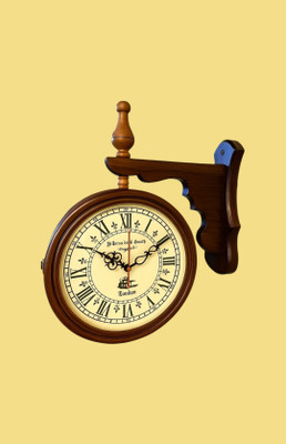 Piru Analog 40 cm X 30 cm Wall Clock(Brown, Multicolor, With Glass, Double-Sided)