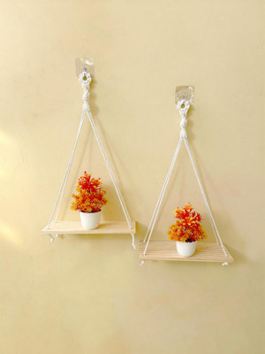 Fashionhub Macrame Wall Hanging Shelf, Cotton Rope Woven Decor 2 Shelves for Plants(30 cm, White)