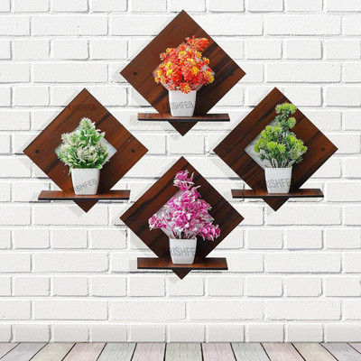 Stalory Pot Stand Set of 4 Piece Decorative Wooden Wall Hanging for Home Decor Office Pack of 4(Brown, Black)
