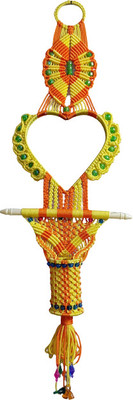 basu Macrame Heart Shape Mirror Wall Hanging(Orange, Yellow)