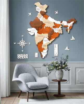 adinfinitum Multilayer 3D wooden Map of India(42 inch X 48 inch, Multicolor_Multilayer)