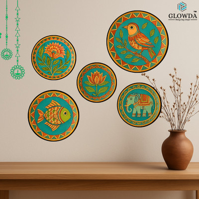 GLOWDA Bird Wall Plates Set of 5 – MDF Nature-Themed Decorative Art for Walls(20 inch X 18 inch, Red & Green)