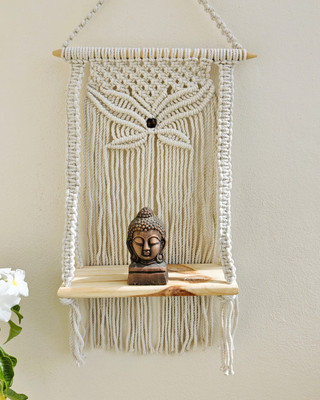 Kasba Macrame Wall Hanging Shelf |Plant Hanger|Flower Pots Holder(72 cm X 30.48 cm, White)