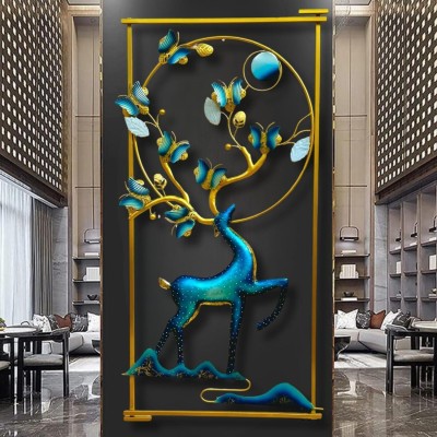 Anshika International Deer And Butterfly Metal Frame with LED, Wall Sculpture for Living Room(22 inch X 47 inch, Multicolor)