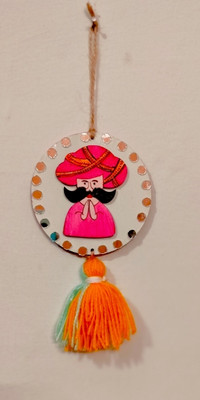 Chitput Store Handmade Rajasthani theme MDF Wooden Round Wall Hanging(4 inch X 4 inch, Multicolor)