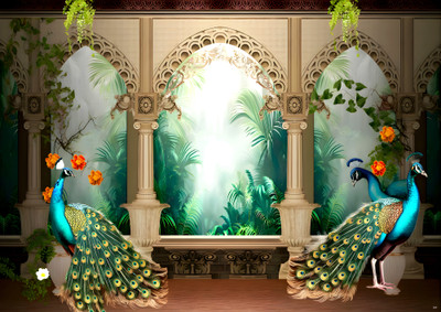 Dhara Collections DharaCollections Elegant Peacock Wall Washable Backdrop | Polyester Taiwan(60 inch X 84 inch, Green)
