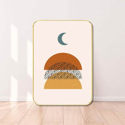Aartify Moon Over Terracotta Hill Wall Decor | Abstract Minimalist Geometric Art Digital Reprint 24 inch x 18 inch Painting(With Frame)
