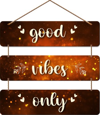 Stargalaxy Good Vibes Quotes Wooden Hanging for Home Decor Pack of 3(35 inch X 30 inch, Gold)