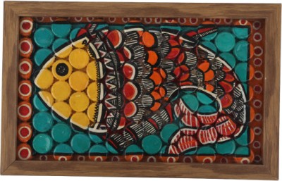 INDHA Handcrafted & Handpainted Recycled Bottle Cork Fish Design(6.5 inch X 12 inch, Multicolor)