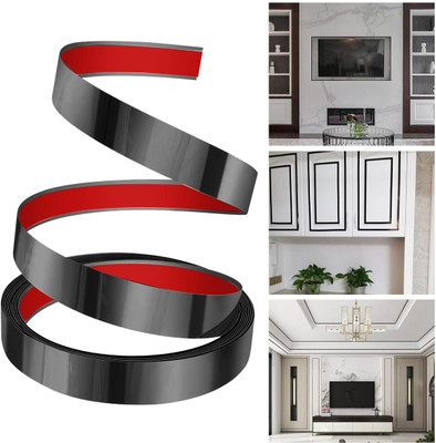 Bwogue 16.4ft Glossy Black Wall Trim, Stainless Steel Flexible Mirror Finish Strip Handheld Single Sided (Manual)(Set of 1, Black)