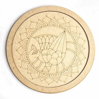 Craft Shop Peacock MDF Engraved Design Wall Plate with Frame DIY Craft(brown 8)