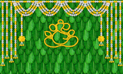 CLASSYPRINT Marigold Ganesha Backdrop Cloth for Pooja Decoration Traditional(Green)